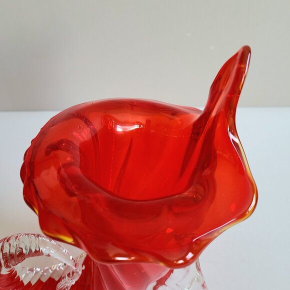 Murano Art Glass Cornucopia Jack in the Pulpit Red and Clear Vase. MCM decor. - Picture 7 of 14